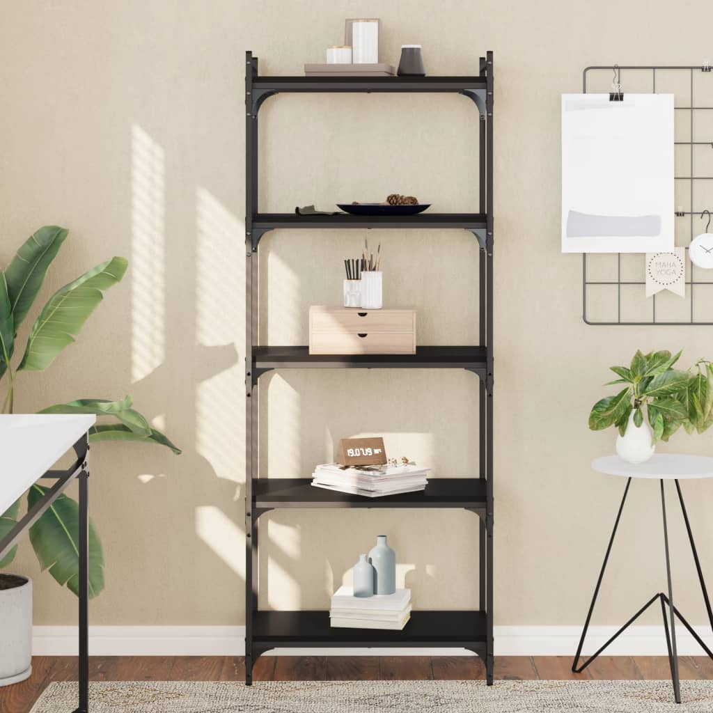 Bookcase, 5-tier, black, 60x30x154cm, engineered wood