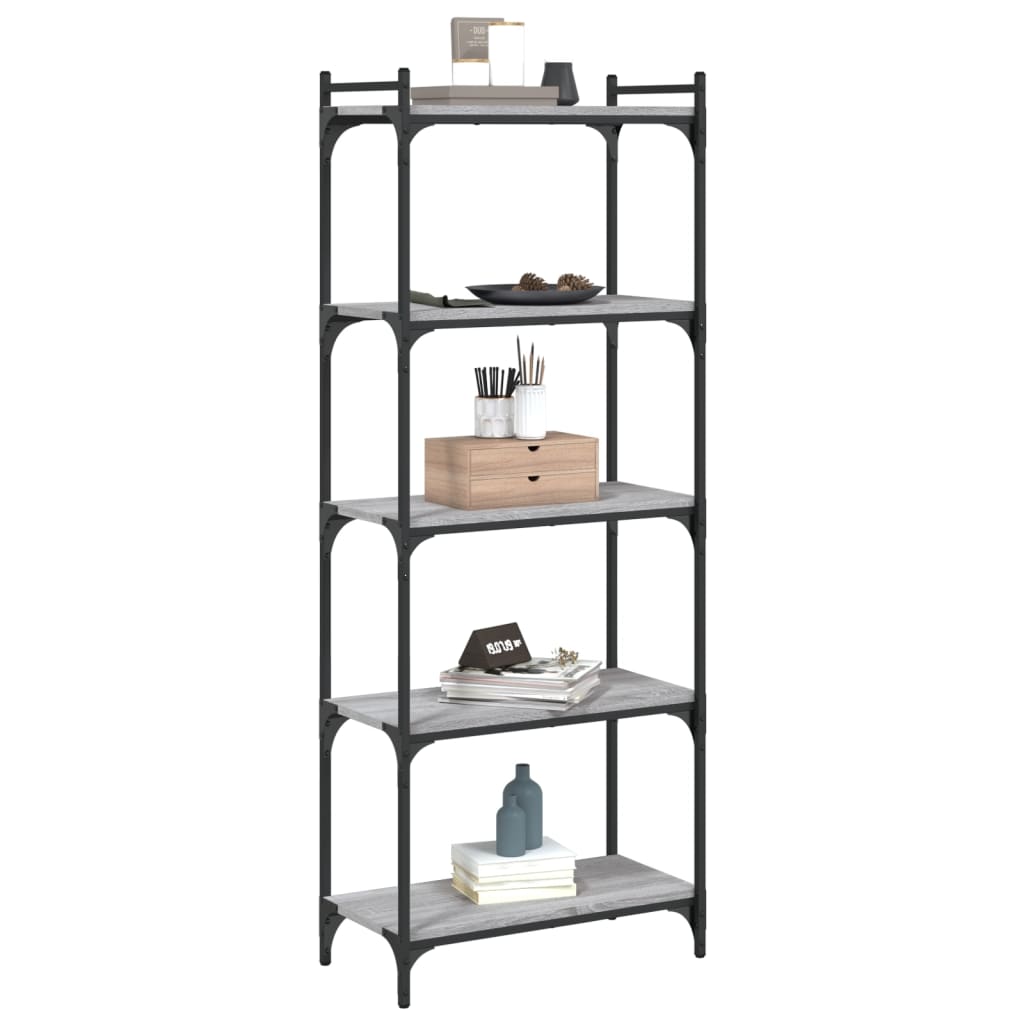 Bookcase, 5 tiers, grey oak, 60x30x154cm, wood