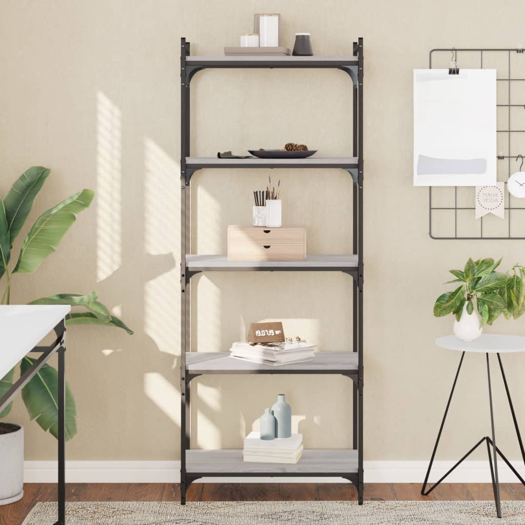 Bookcase, 5 tiers, grey oak, 60x30x154cm, wood