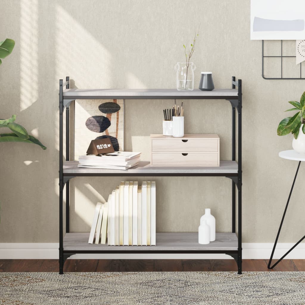 Bookcase, 3-tier, grey oak, 80x30x86cm, wood