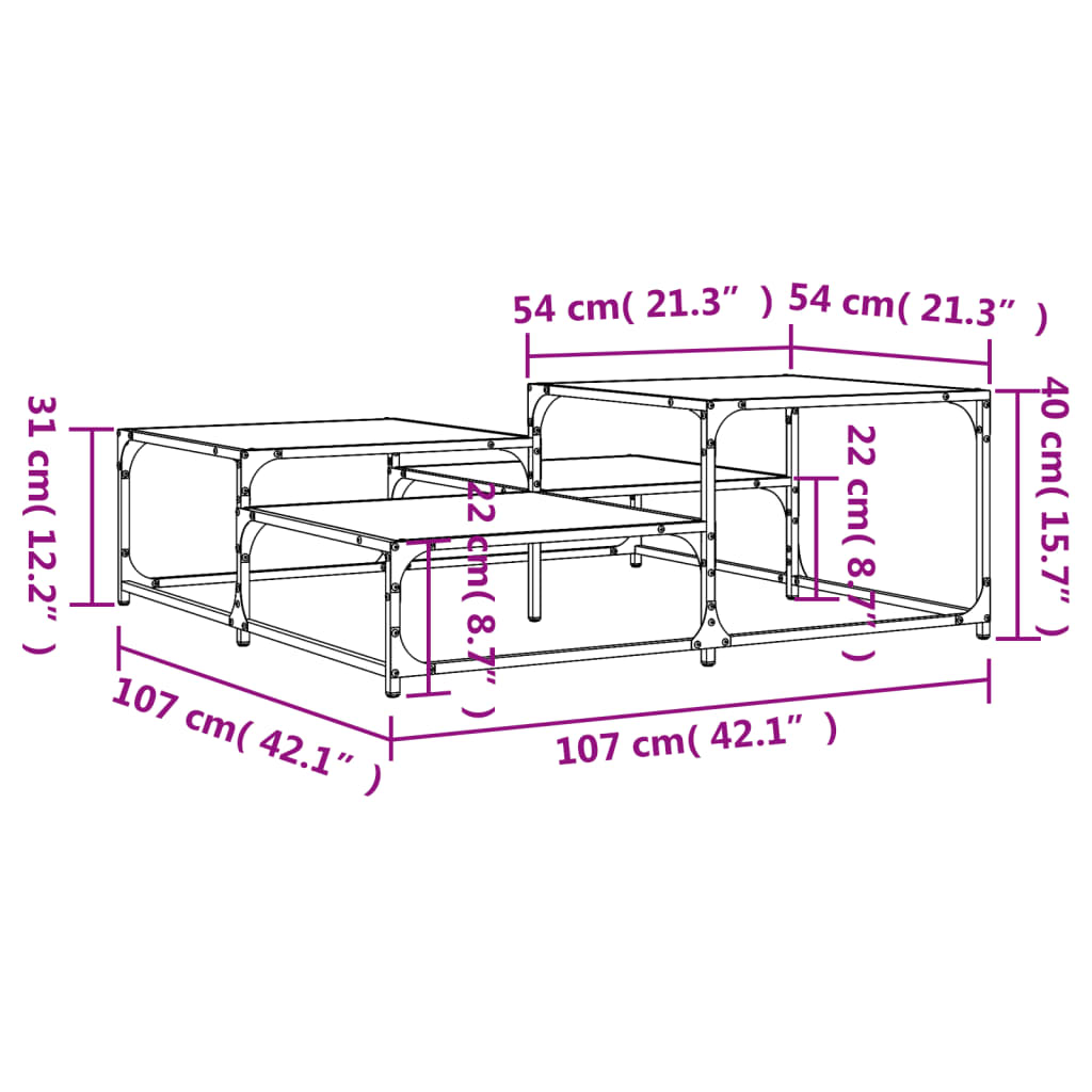 Coffee table, smoked oak, 107x107x40cm, engineered wood