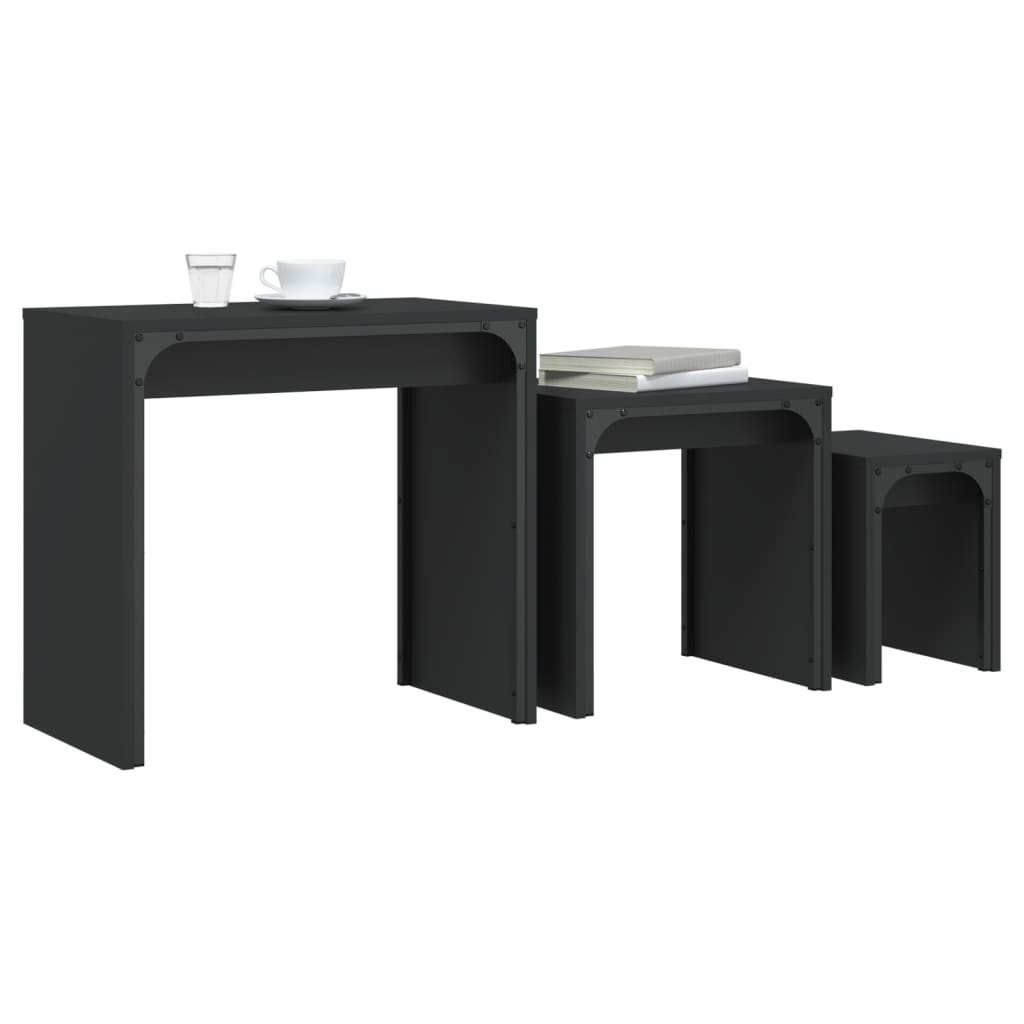 Stackable coffee tables, 3 pcs, black, engineered wood