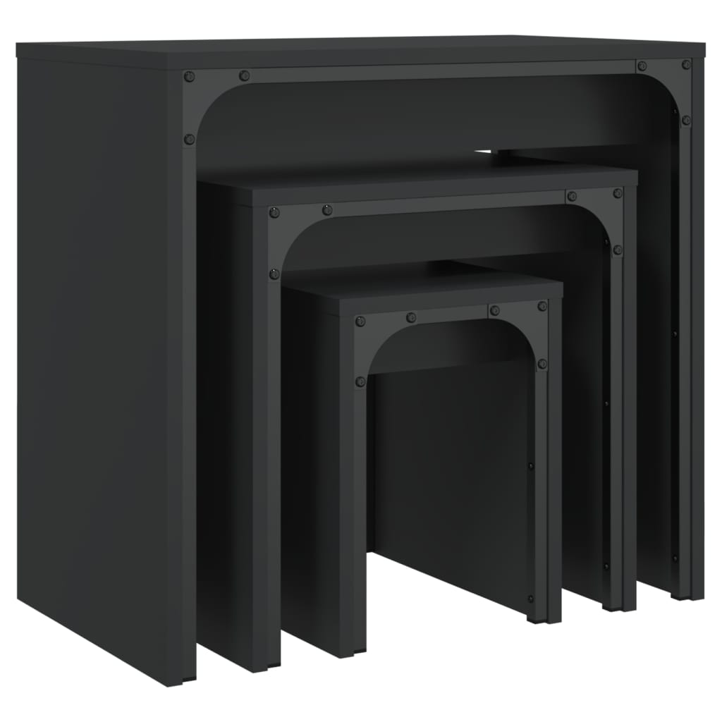 Stackable coffee tables, 3 pcs, black, engineered wood