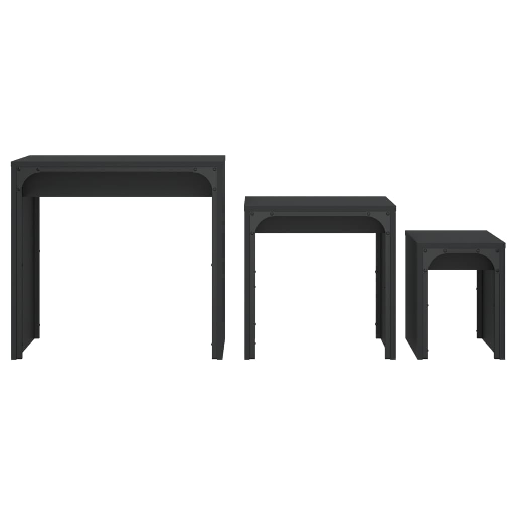 Stackable coffee tables, 3 pcs, black, engineered wood