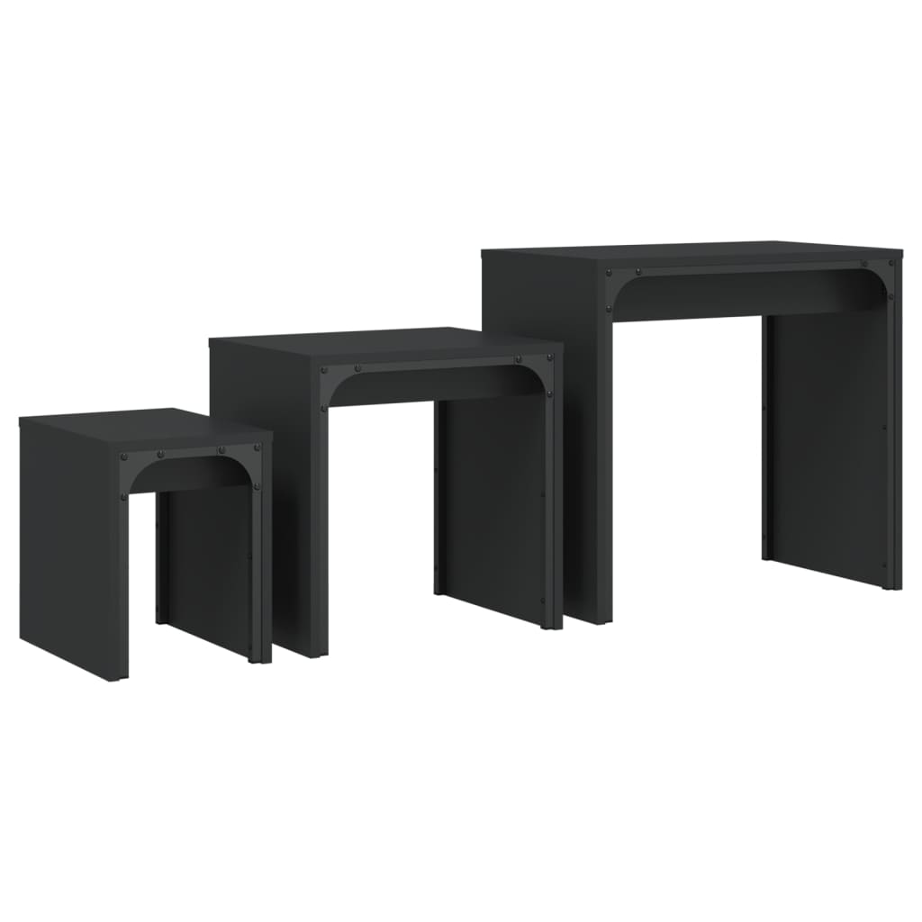 Stackable coffee tables, 3 pcs, black, engineered wood