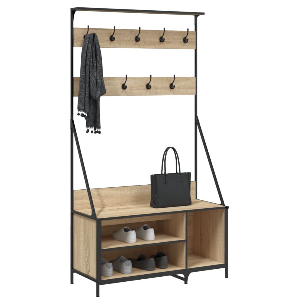 Clothes rack with shoe shelves, oak, 100x41x184cm