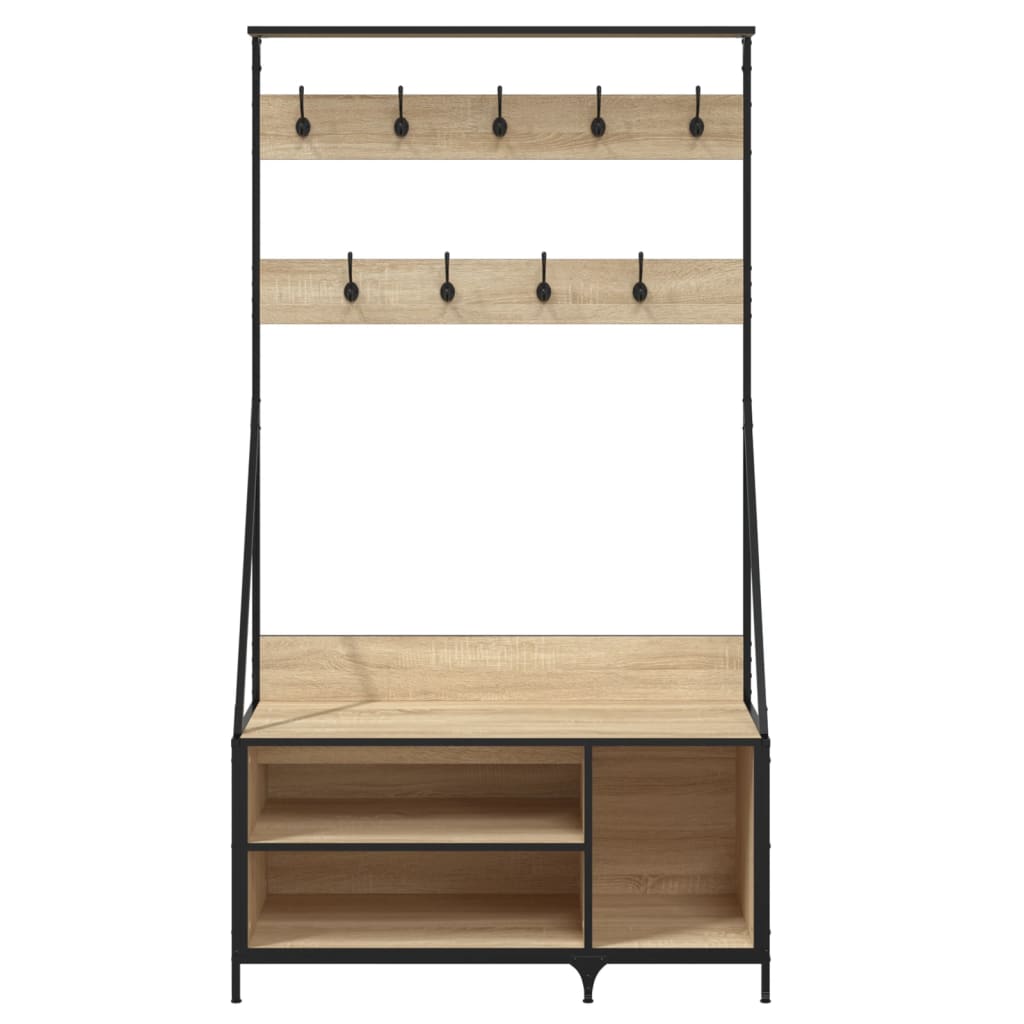 Clothes rack with shoe shelves, oak, 100x41x184cm