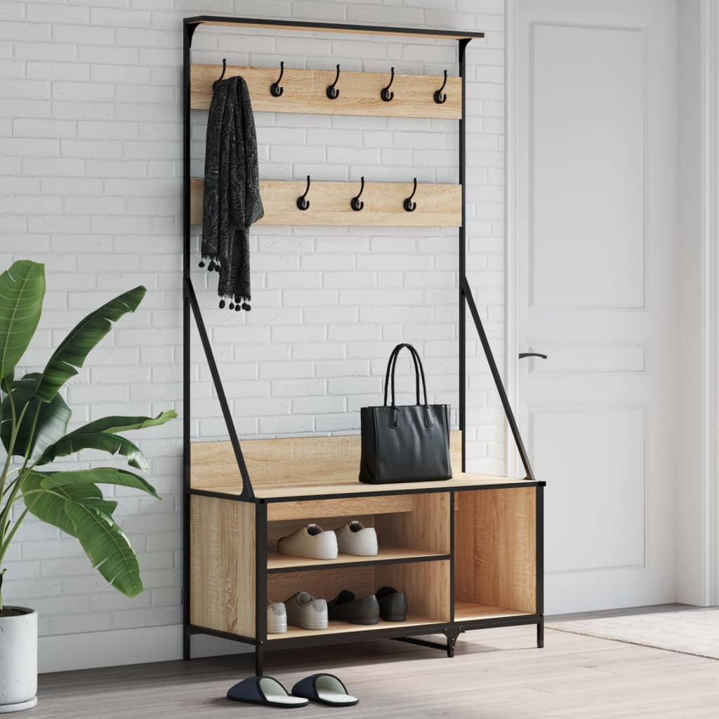 Clothes rack with shoe shelves, oak, 100x41x184cm