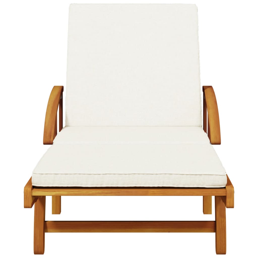 Acacia solid wood sun lounger with cushion and side table