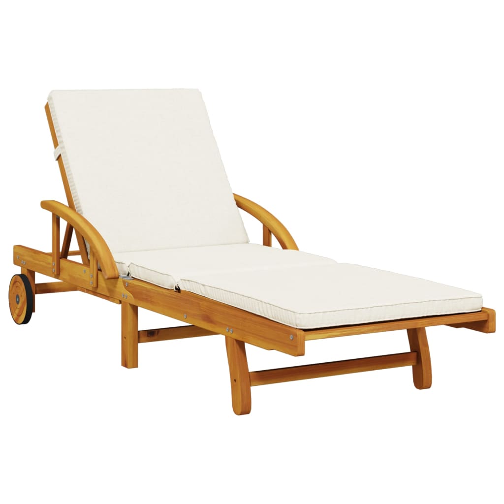 Acacia solid wood sun lounger with cushion and side table