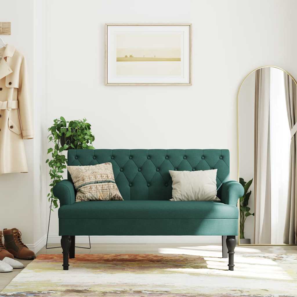 Bench with backrest, dark green, 120x62x75.5cm, fabric