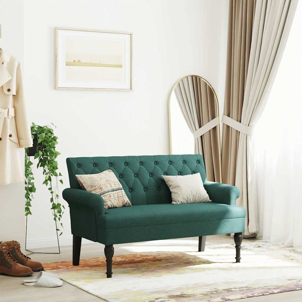 Bench with backrest, dark green, 120x62x75.5cm, fabric