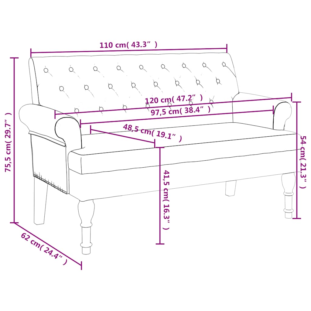 Bench with backrest, taupe, 120x62x75.5cm, fabric