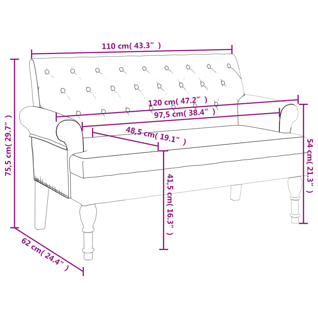 Sols ar atzveltni, zils, 120x62x75,5cm, audums