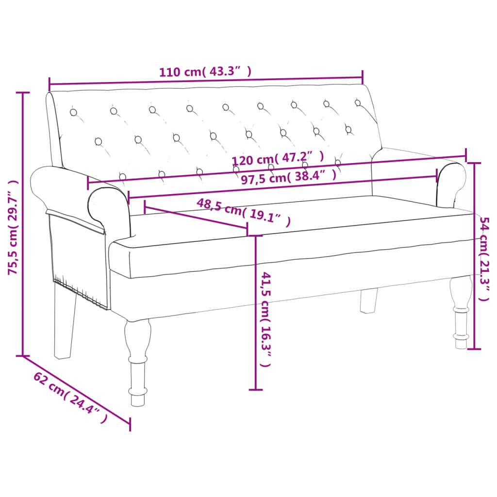 Bench with backrest, claret, 120x62x75.5cm, fabric