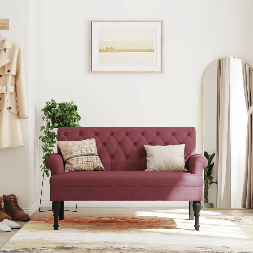 Bench with backrest, claret, 120x62x75.5cm, fabric