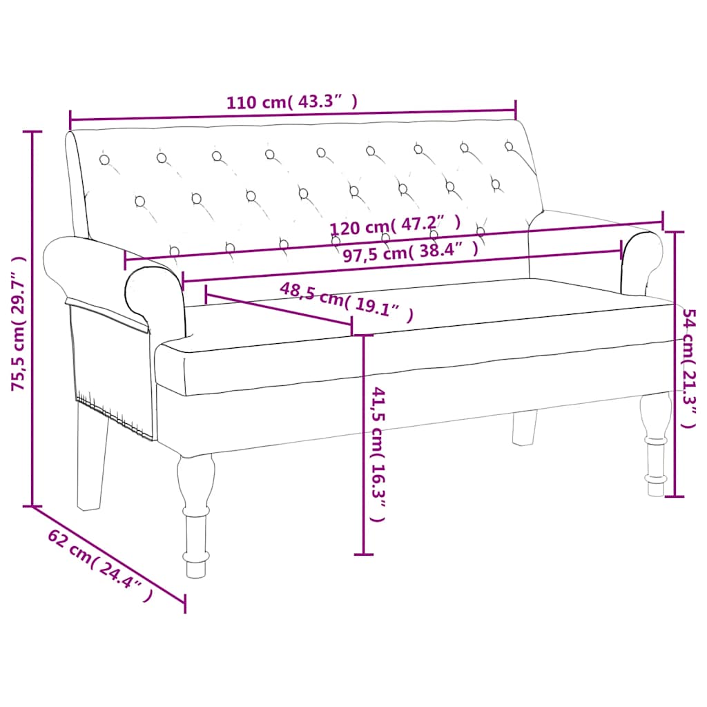 Bench with backrest, 120x62x75.5cm, linen