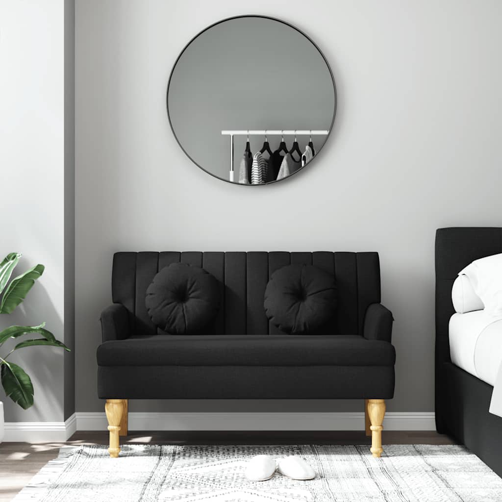 Bench with cushions, black, 113x64.5x75.5cm, fabric