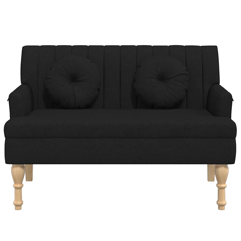 Bench with cushions, black, 113x64.5x75.5cm, fabric
