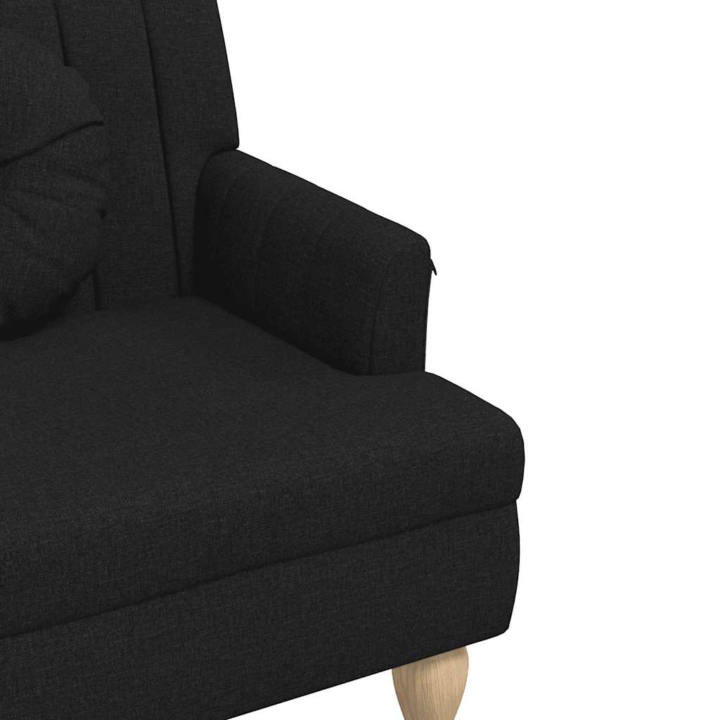 Bench with cushions, black, 113x64.5x75.5cm, fabric