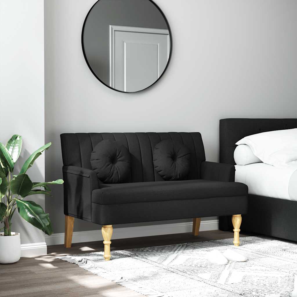 Bench with cushions, black, 113x64.5x75.5cm, fabric