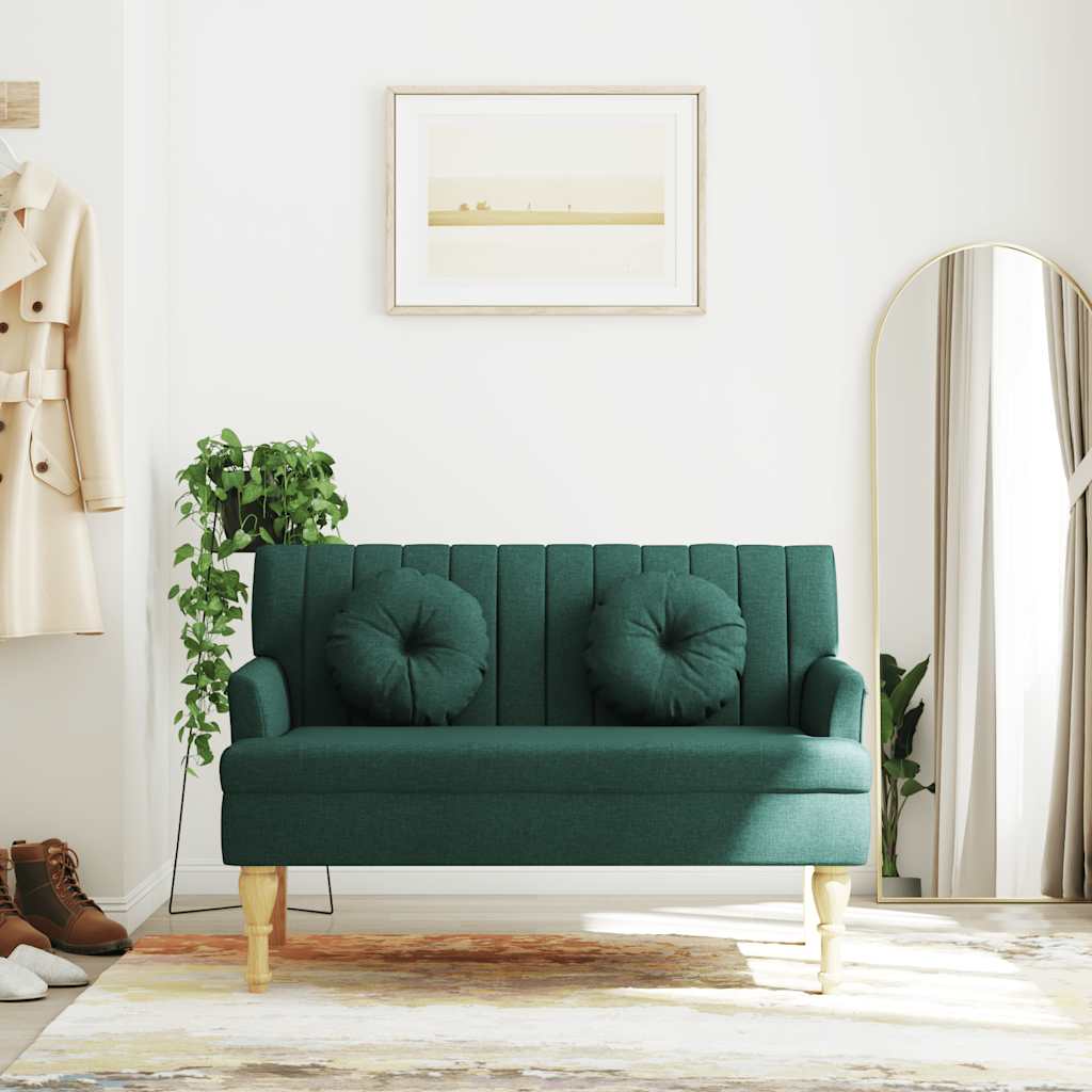 Bench with cushions, green, 113x64.5x75.5cm, fabric