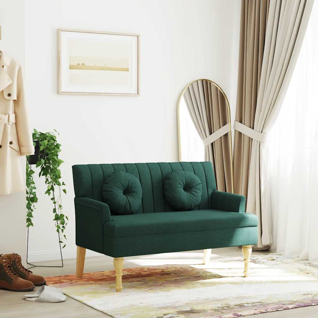Bench with cushions, green, 113x64.5x75.5cm, fabric
