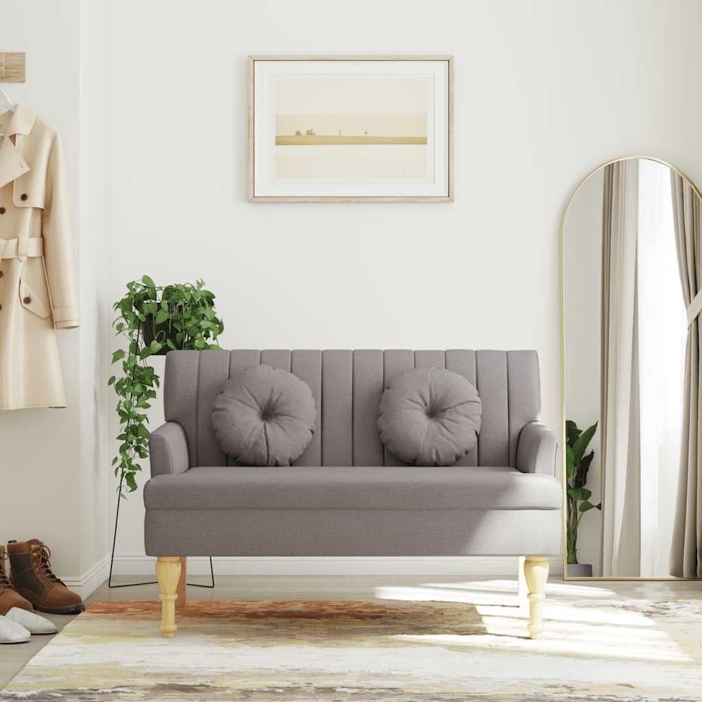 Sols ar spilveniem, pelēkbrūns, 113x64,5x75,5 cm, audums