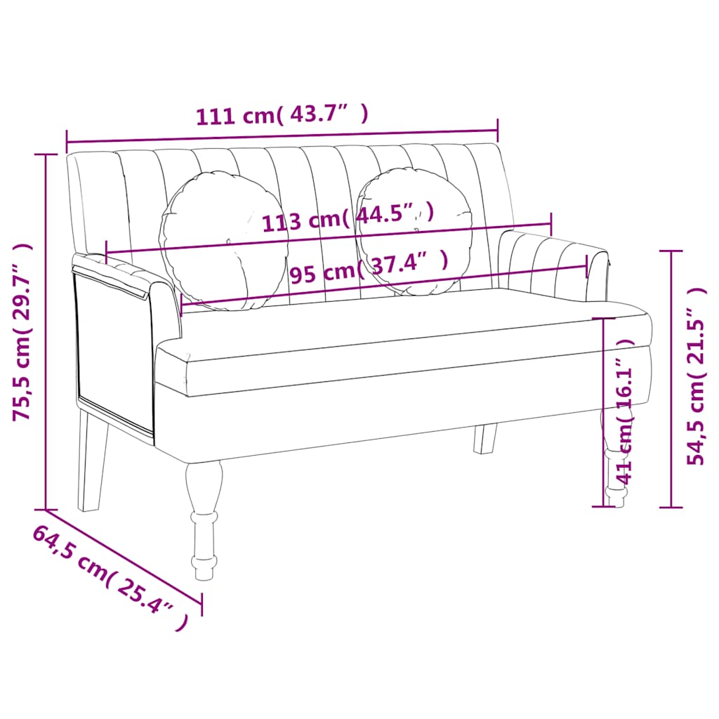 Bench with cushions, 113x64.5x75.5cm, linen