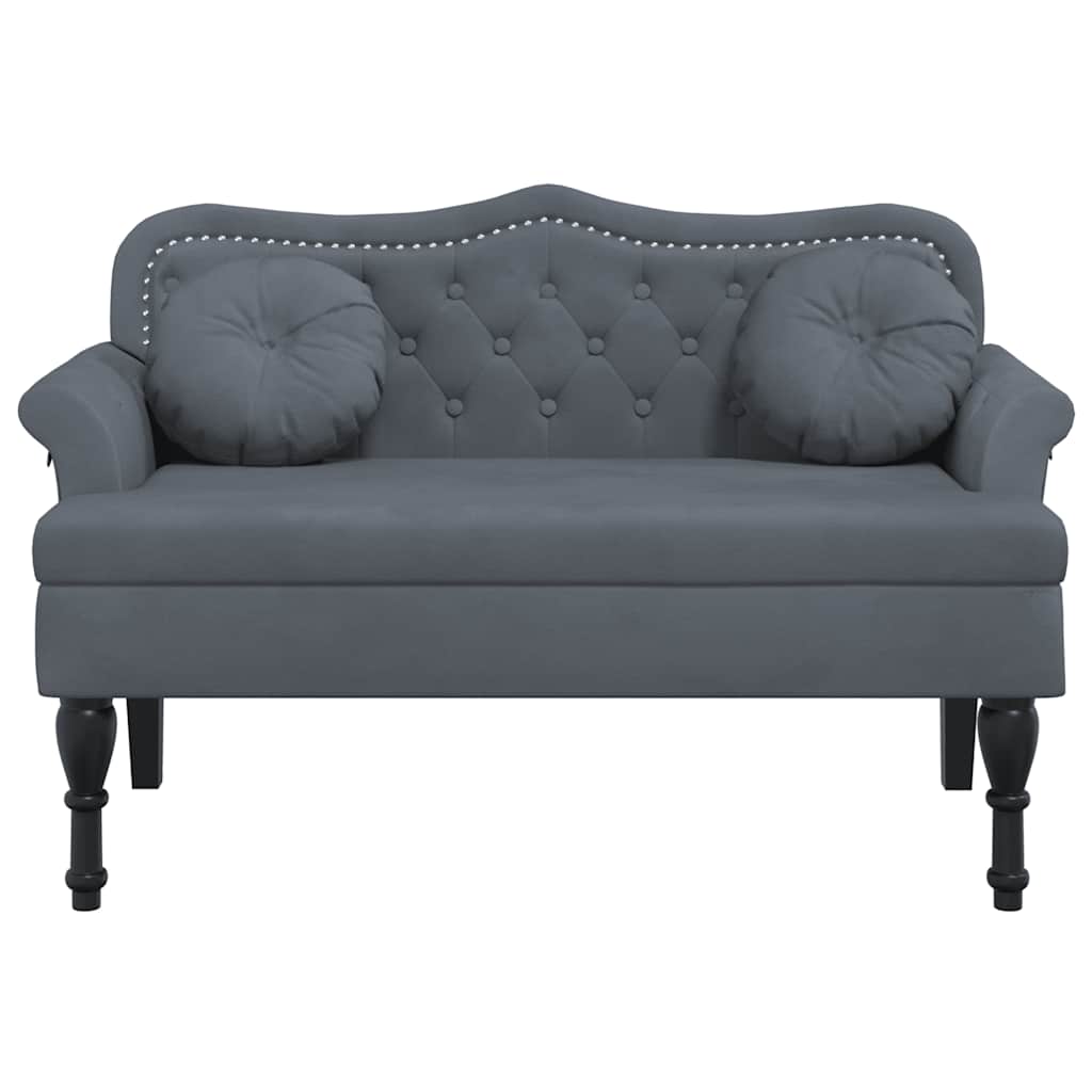 Bench with cushions, gray, 120.5x65x75cm, velvet