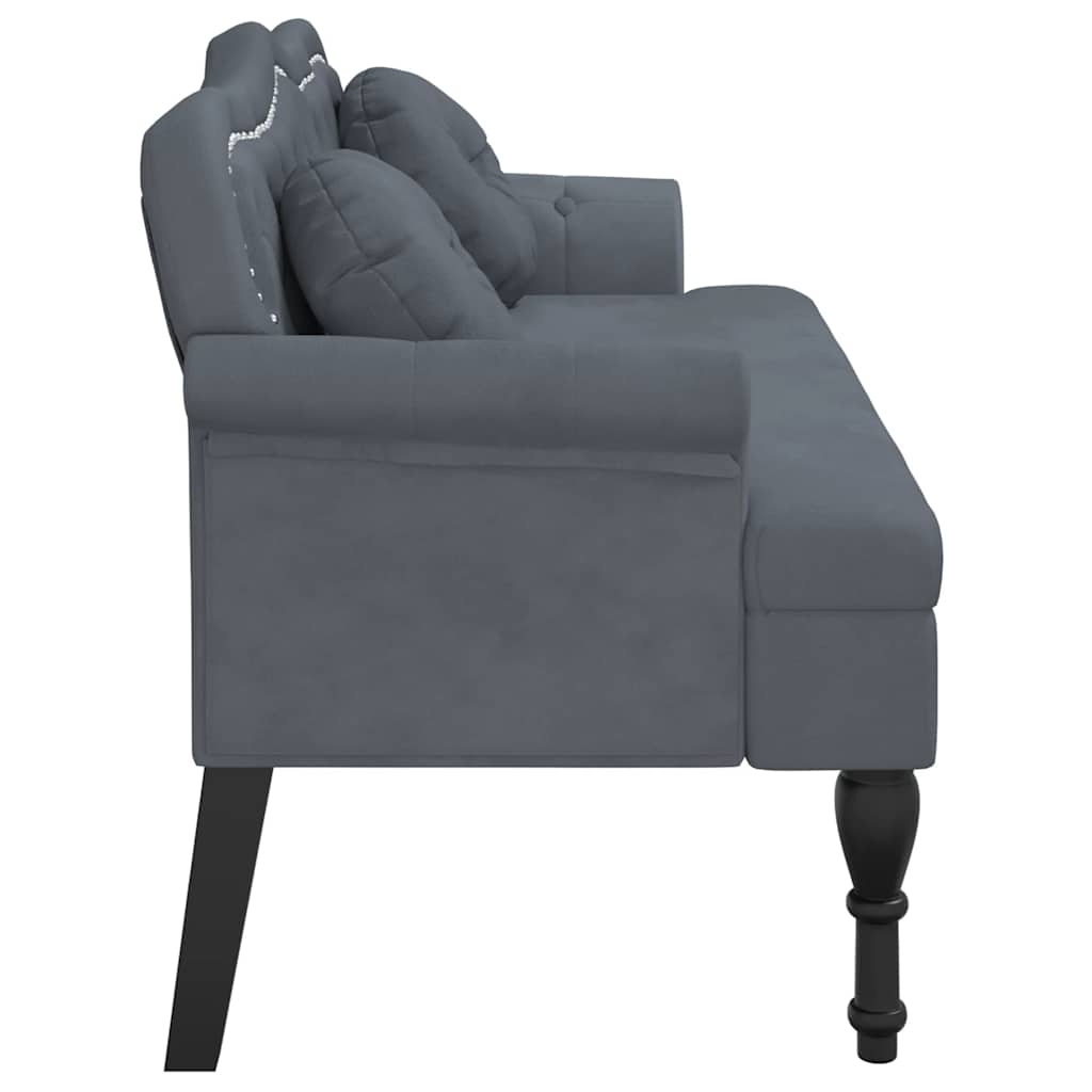 Bench with cushions, gray, 120.5x65x75cm, velvet