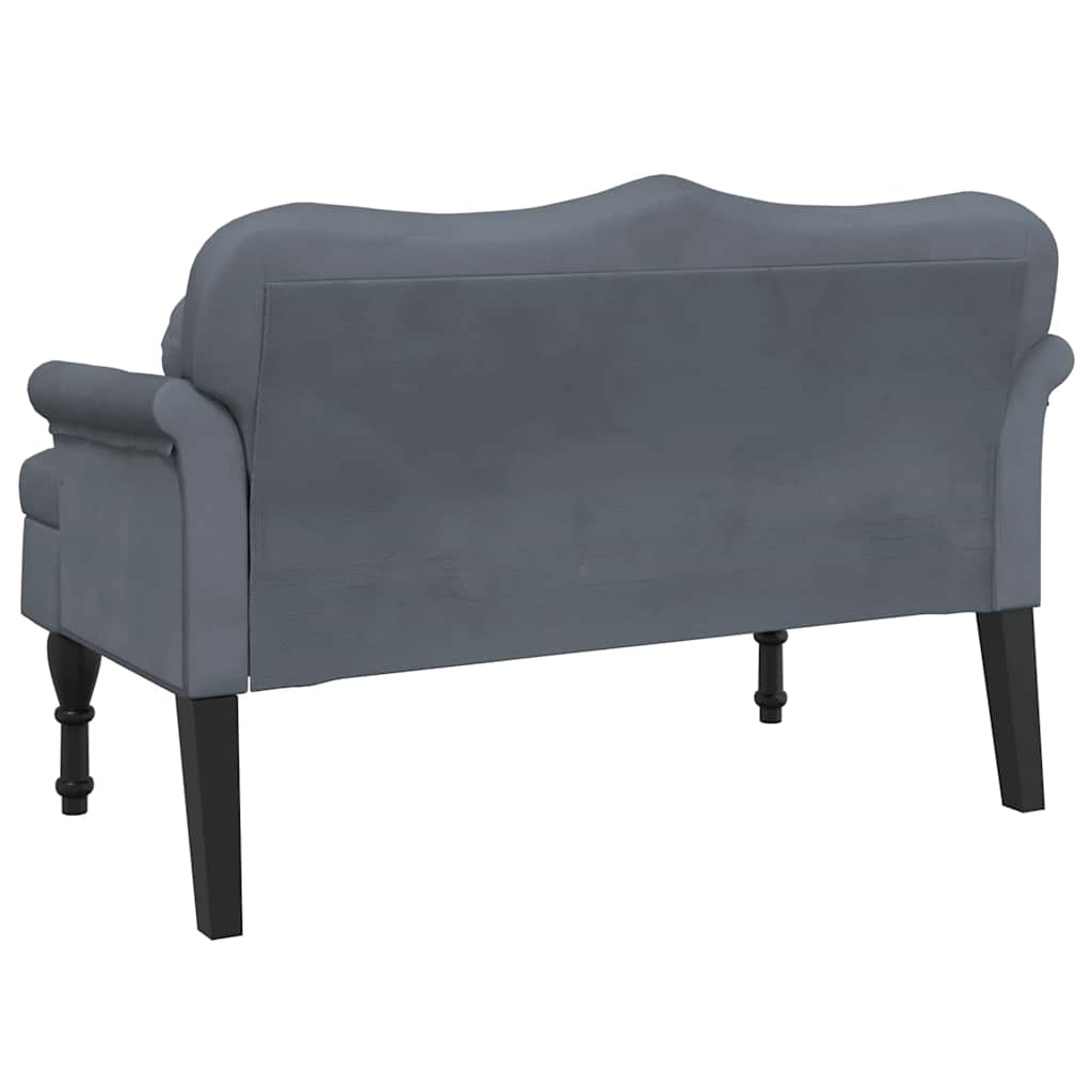 Bench with cushions, gray, 120.5x65x75cm, velvet
