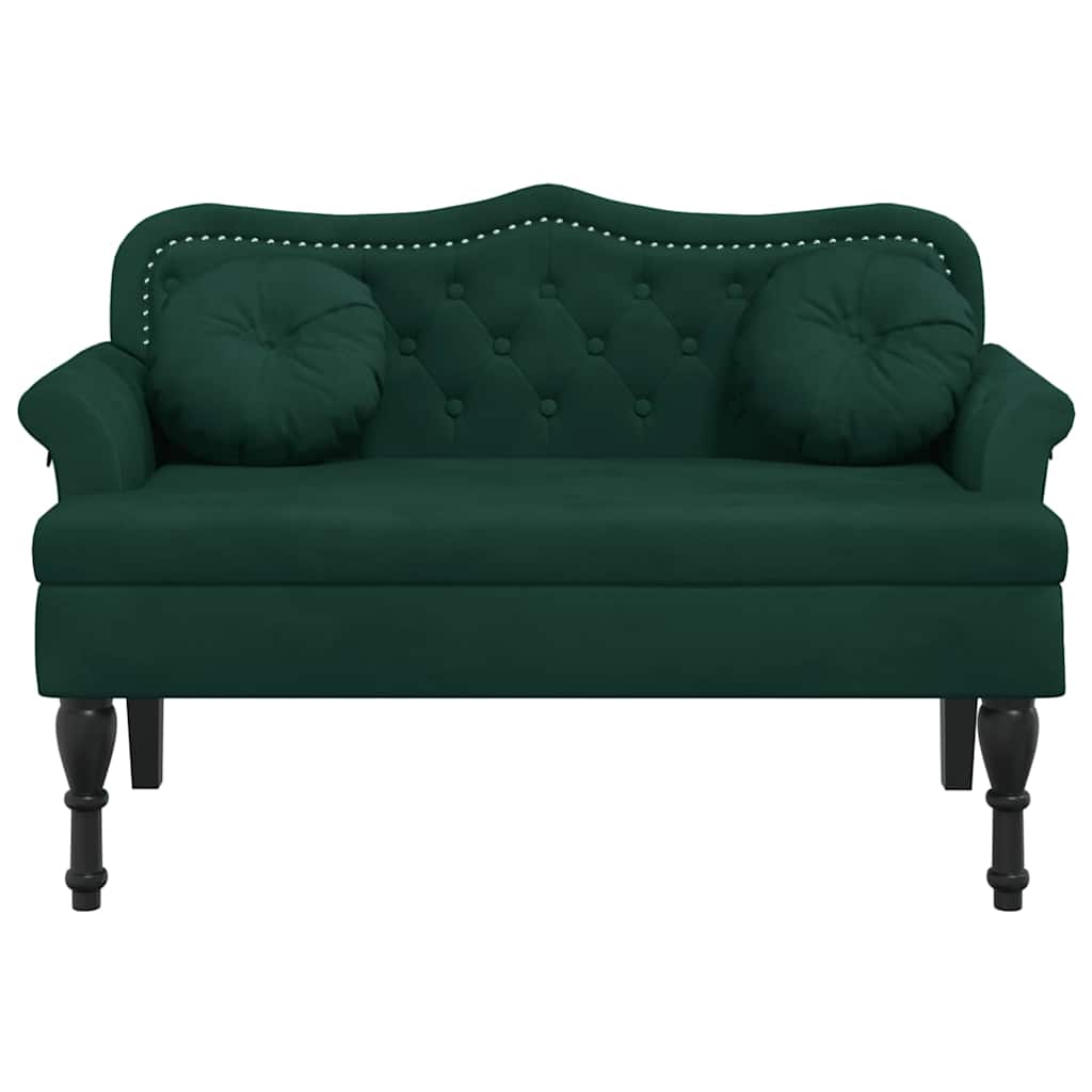 Bench with cushions, green, 120.5x65x75cm, velvet