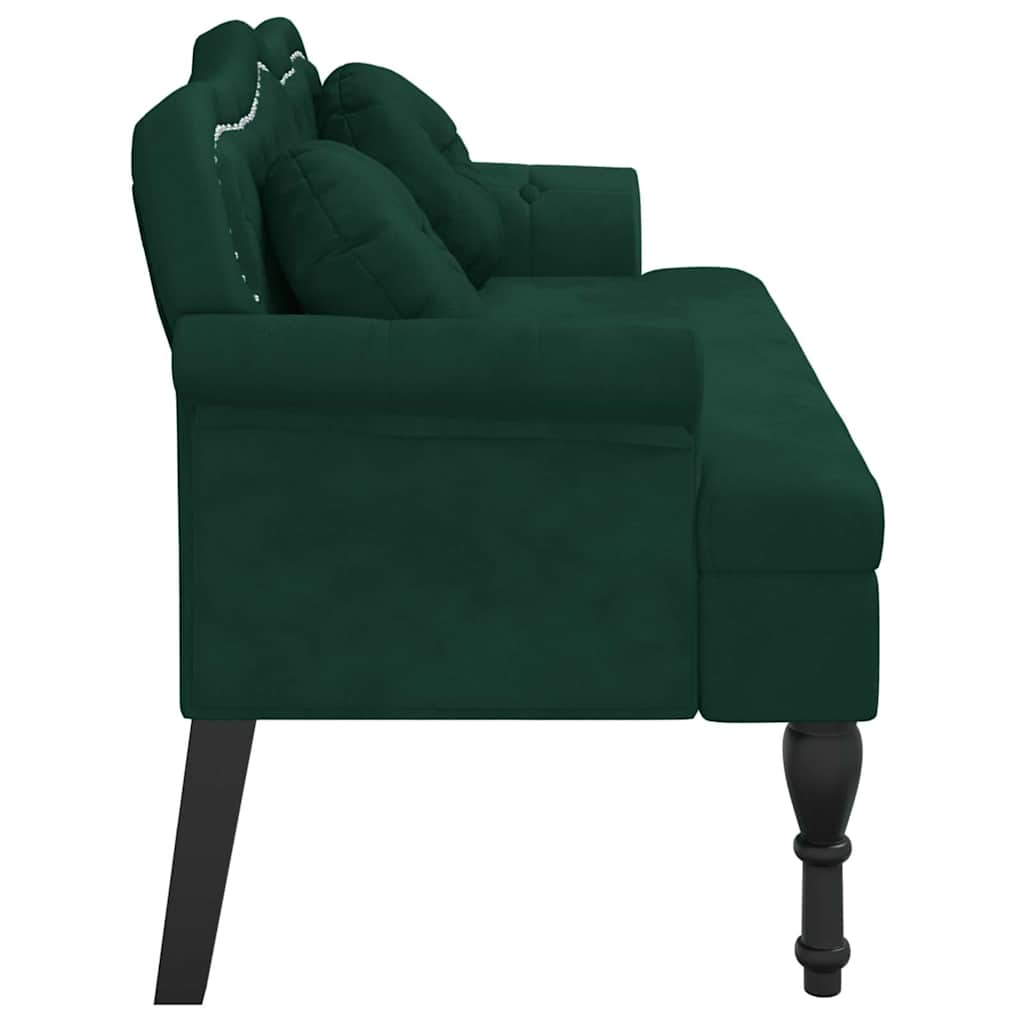 Bench with cushions, green, 120.5x65x75cm, velvet