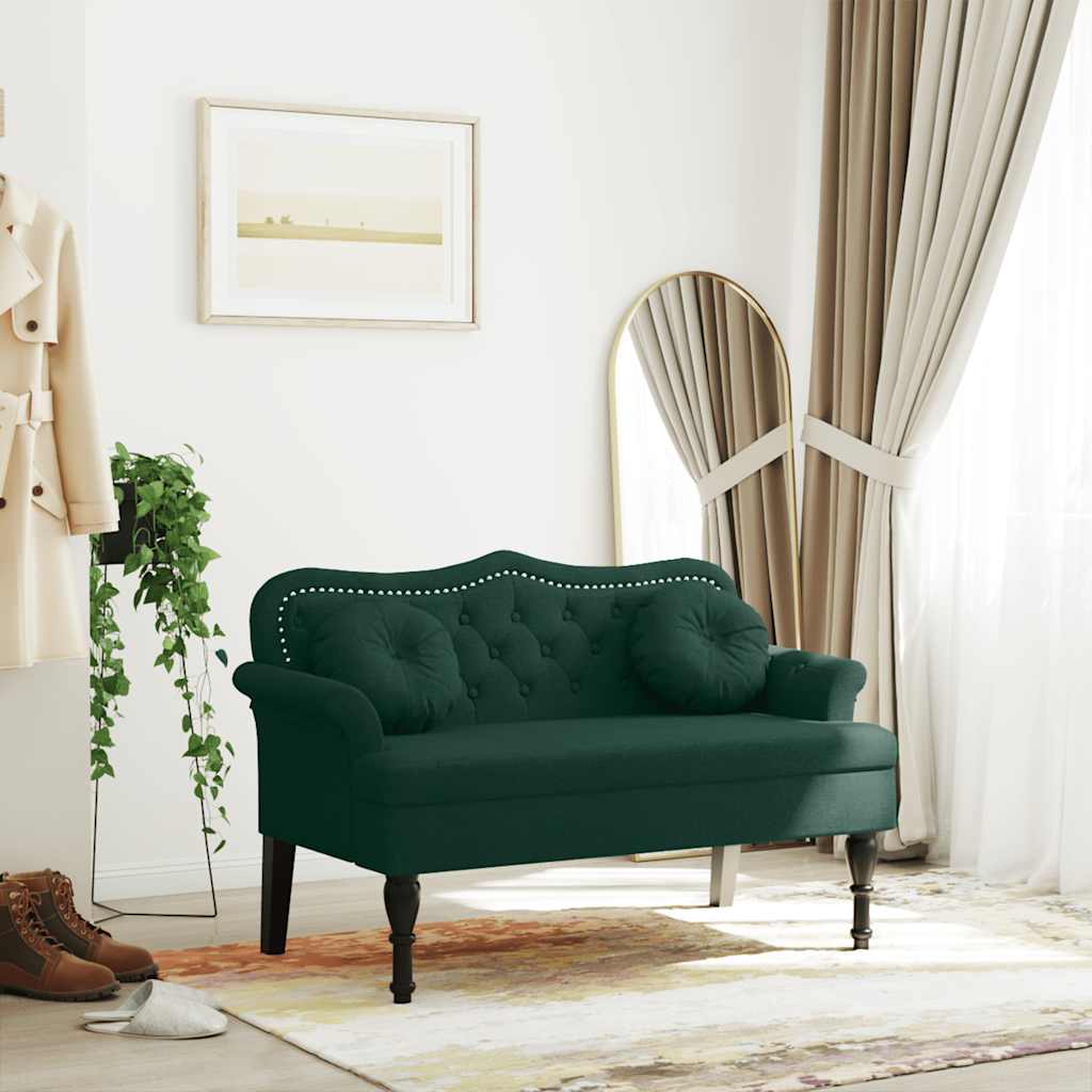 Bench with cushions, green, 120.5x65x75cm, velvet