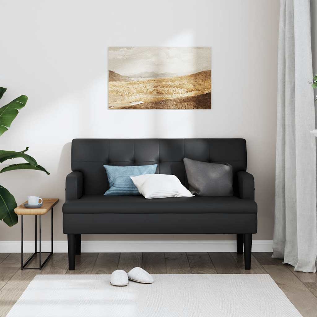 Bench with backrest, black, 112x65.5x75cm, artificial leather