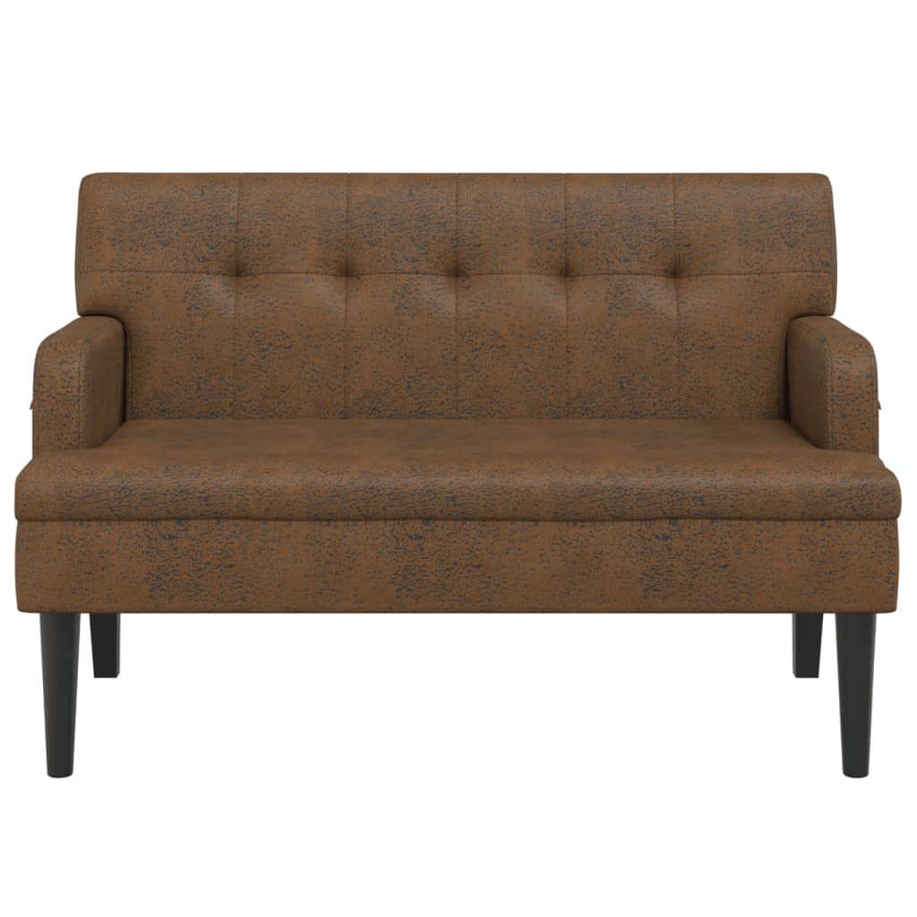 Bench with backrest, brown, 112x65.5x75cm, faux suede