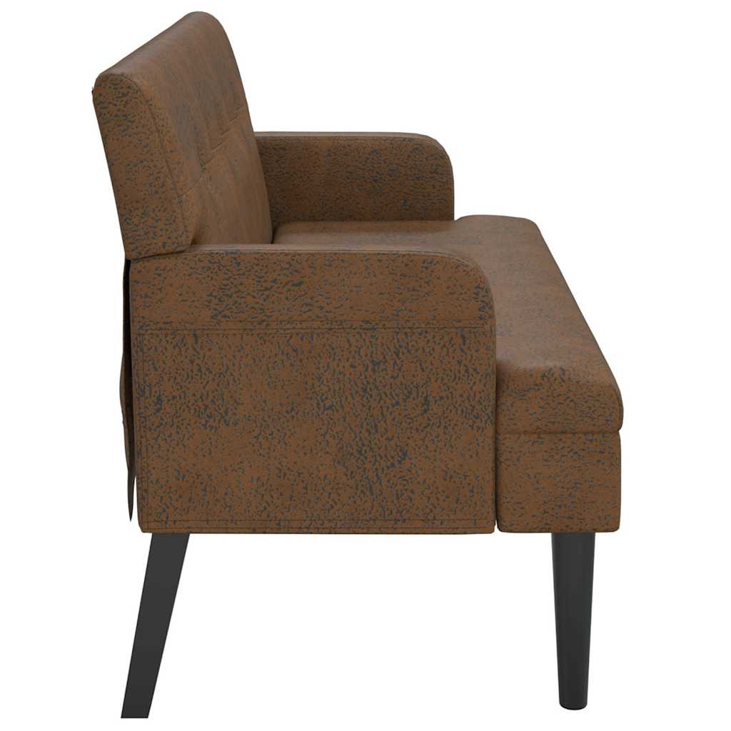 Bench with backrest, brown, 112x65.5x75cm, faux suede