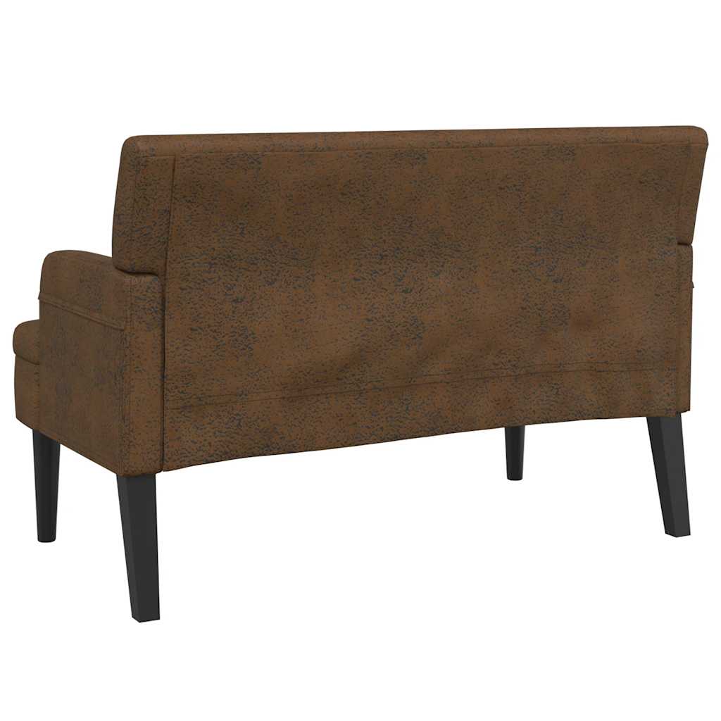Bench with backrest, brown, 112x65.5x75cm, faux suede