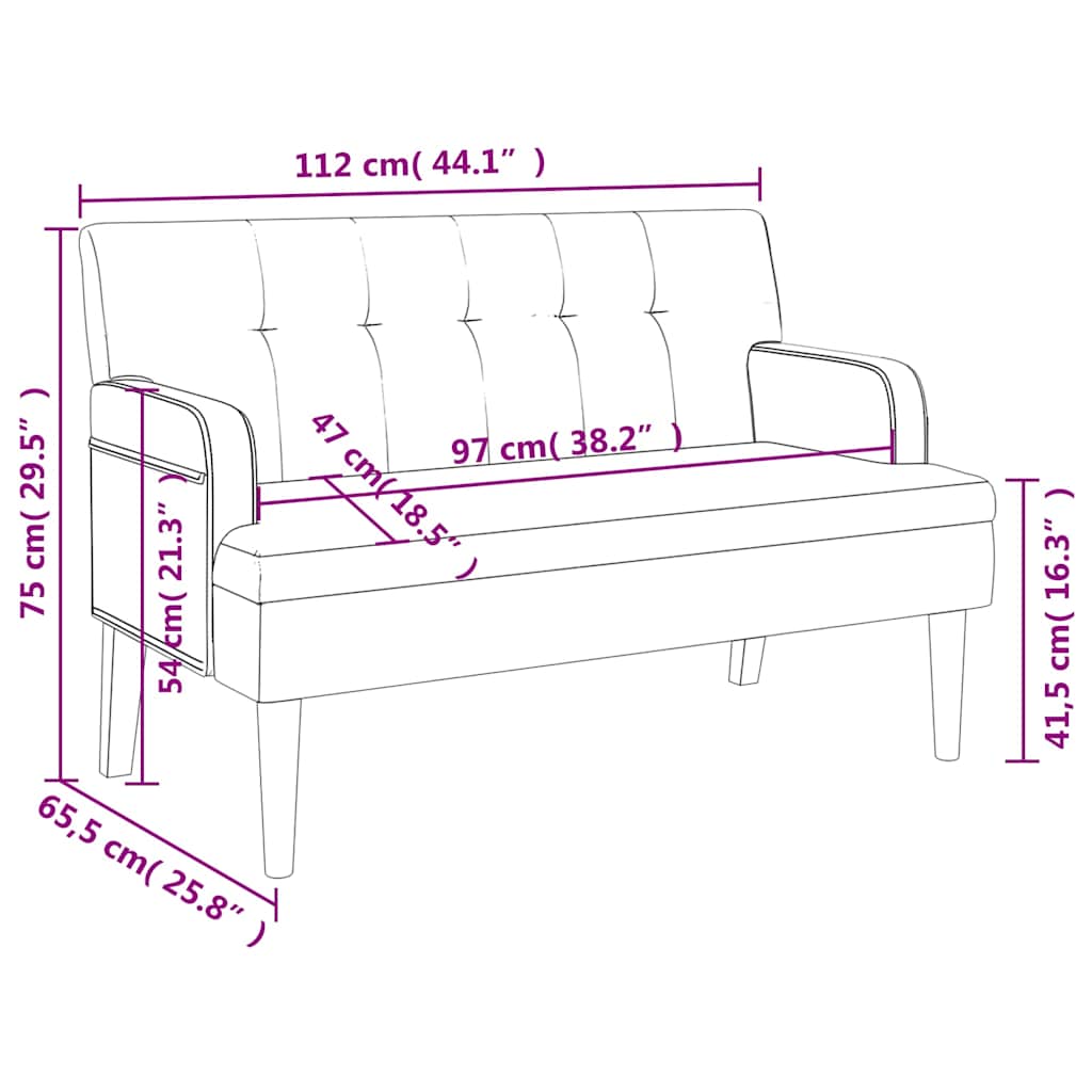 Bench with backrest, brown, 112x65.5x75cm, faux suede
