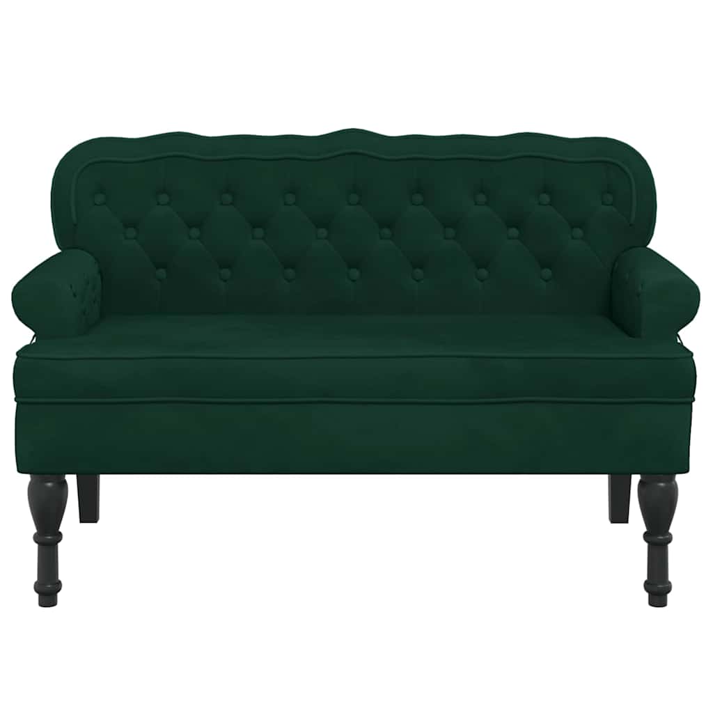 Bench with backrest, dark green, 119.5x64.5x75cm, velvet