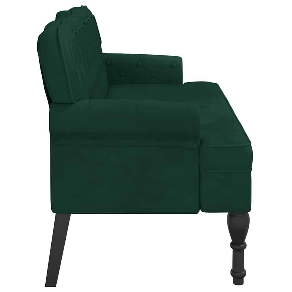 Bench with backrest, dark green, 119.5x64.5x75cm, velvet