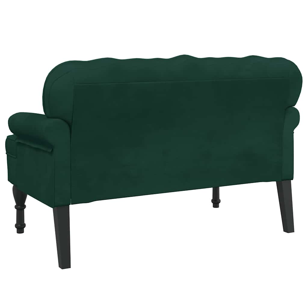 Bench with backrest, dark green, 119.5x64.5x75cm, velvet