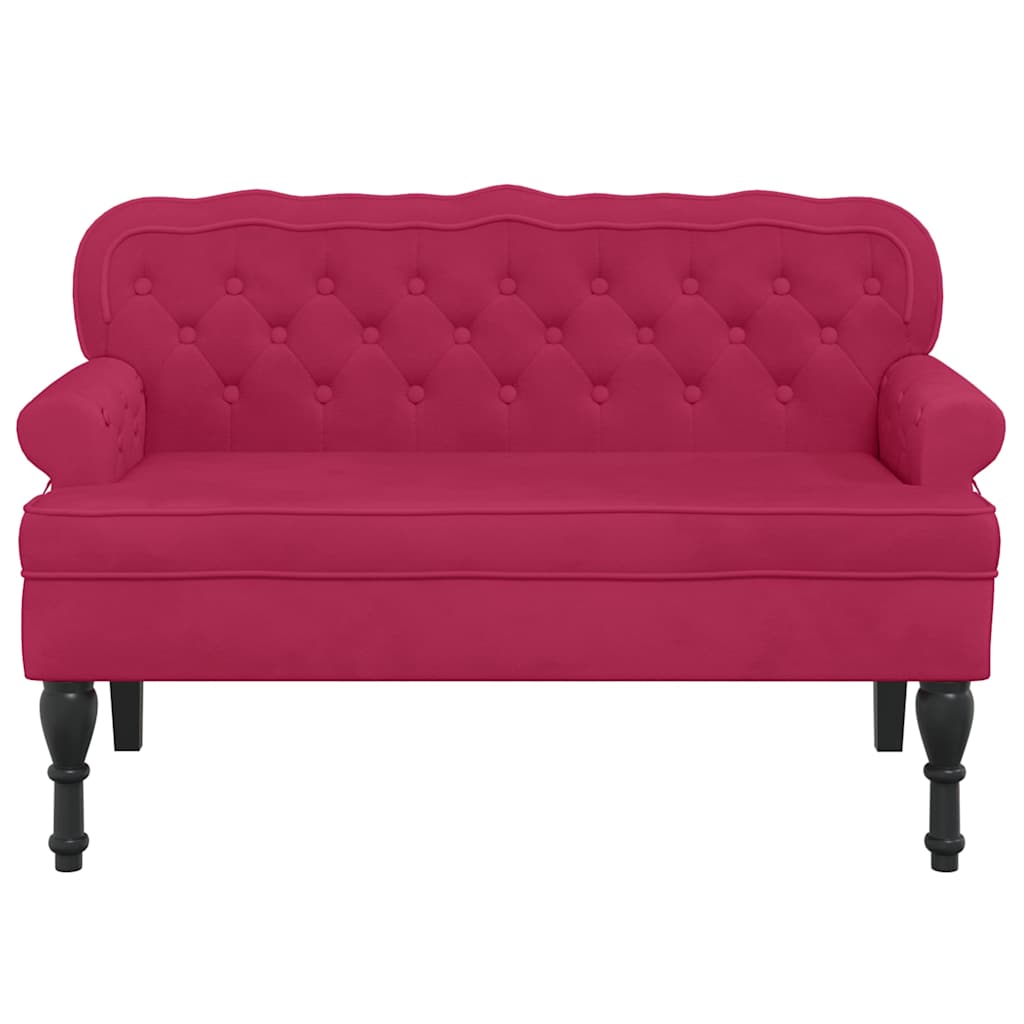 Bench with backrest, burgundy, 119.5x64.5x75cm, velvet