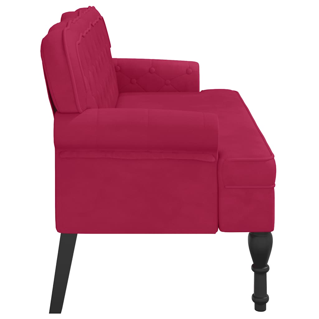 Bench with backrest, burgundy, 119.5x64.5x75cm, velvet