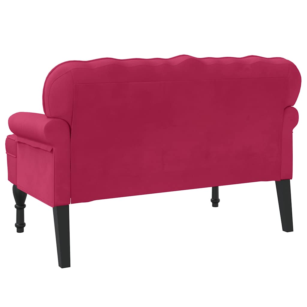 Bench with backrest, burgundy, 119.5x64.5x75cm, velvet