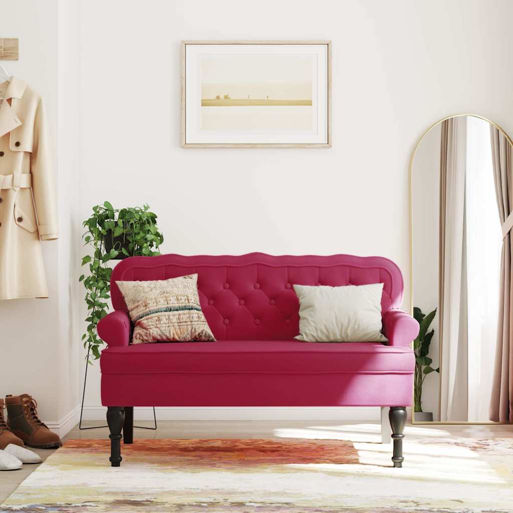 Bench with backrest, burgundy, 119.5x64.5x75cm, velvet