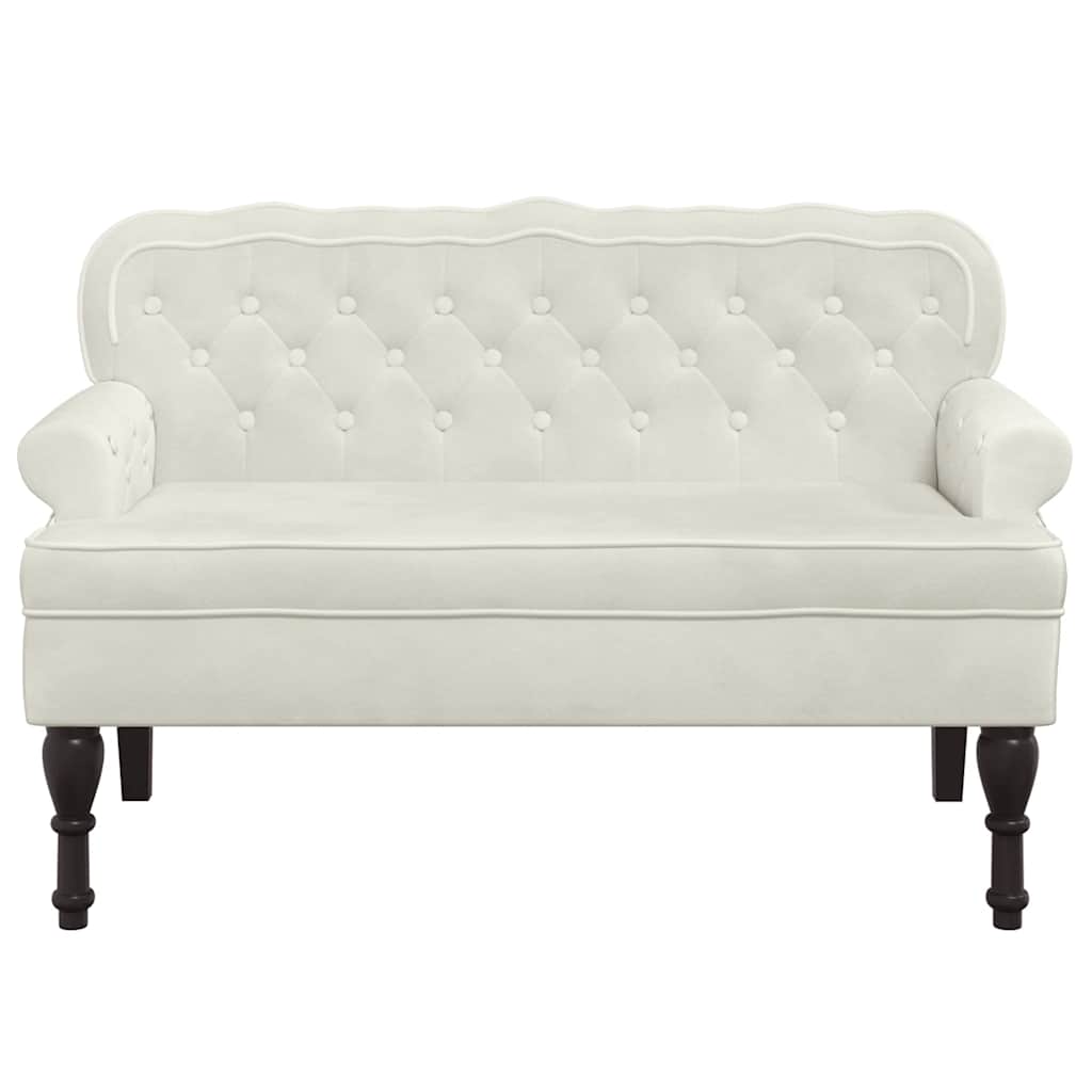 Bench with backrest, cream, 119.5x64.5x75cm, velvet
