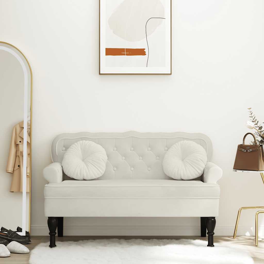 Bench with backrest, cream, 119.5x64.5x75cm, velvet