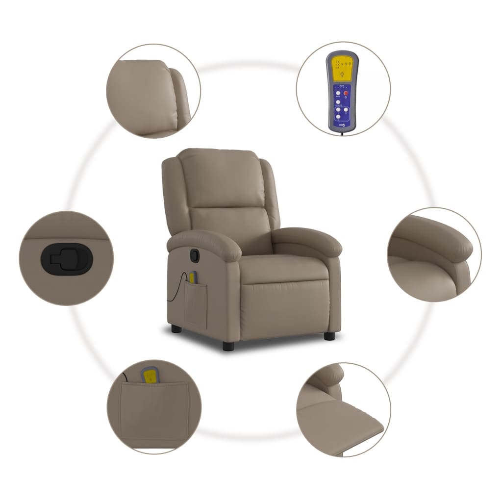 Reclining massage chair, cappuccino color, artificial leather